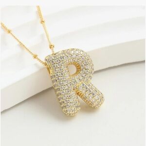 R Letter Bubble Initial Pendant Necklace